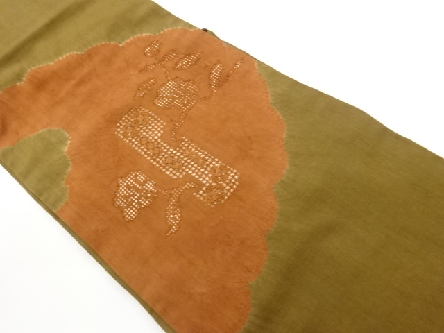 JAPANESE NAGOYA OBI / TSUMUGI / SHIBORI / EMBROIDERY / FLOWER